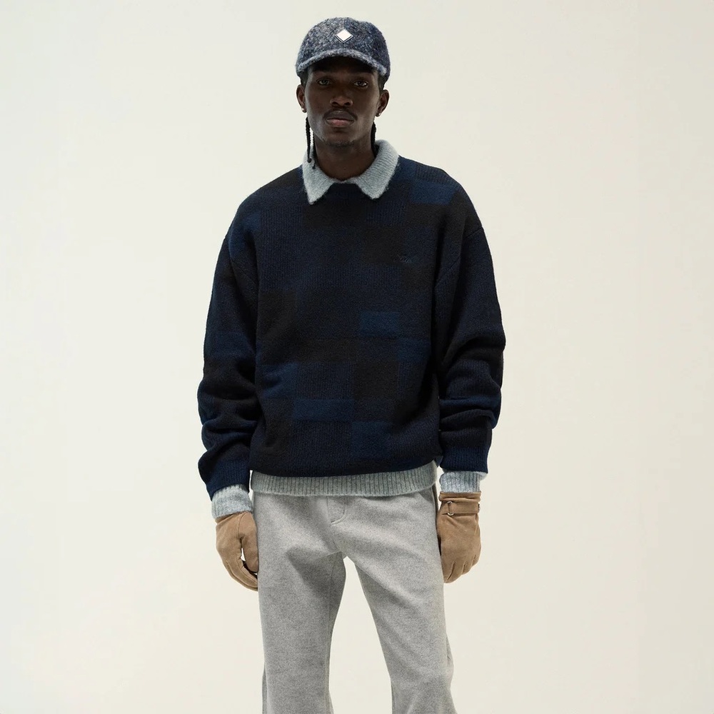 Kith Lewis Check Sweater in Nocturnal Blue